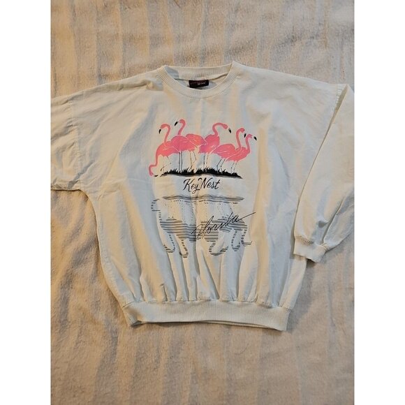 Vintage Sunbelt Sport Light Weight Sweatshirt Pink Flamingo Key West FL Adult OS - Picture 1 of 6